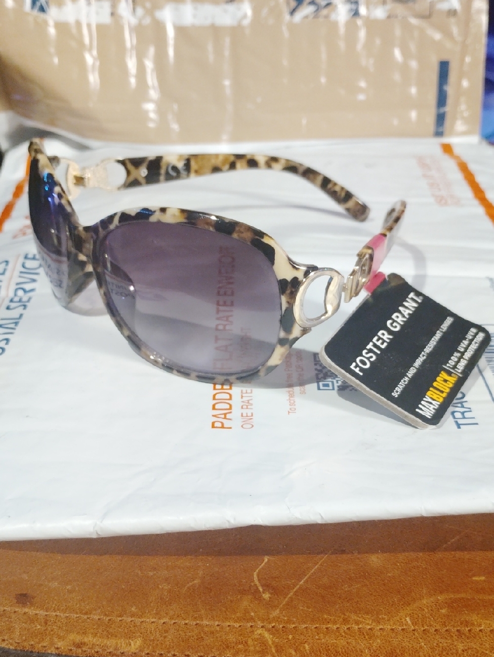 Foster Grant Leopard Print Sunglasses with Pink Temple Accent
